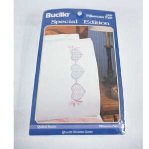 Bucilla Embroidery Kit‎ Pillowcase Standard White NEW Quilted Hearts 64089 Pair